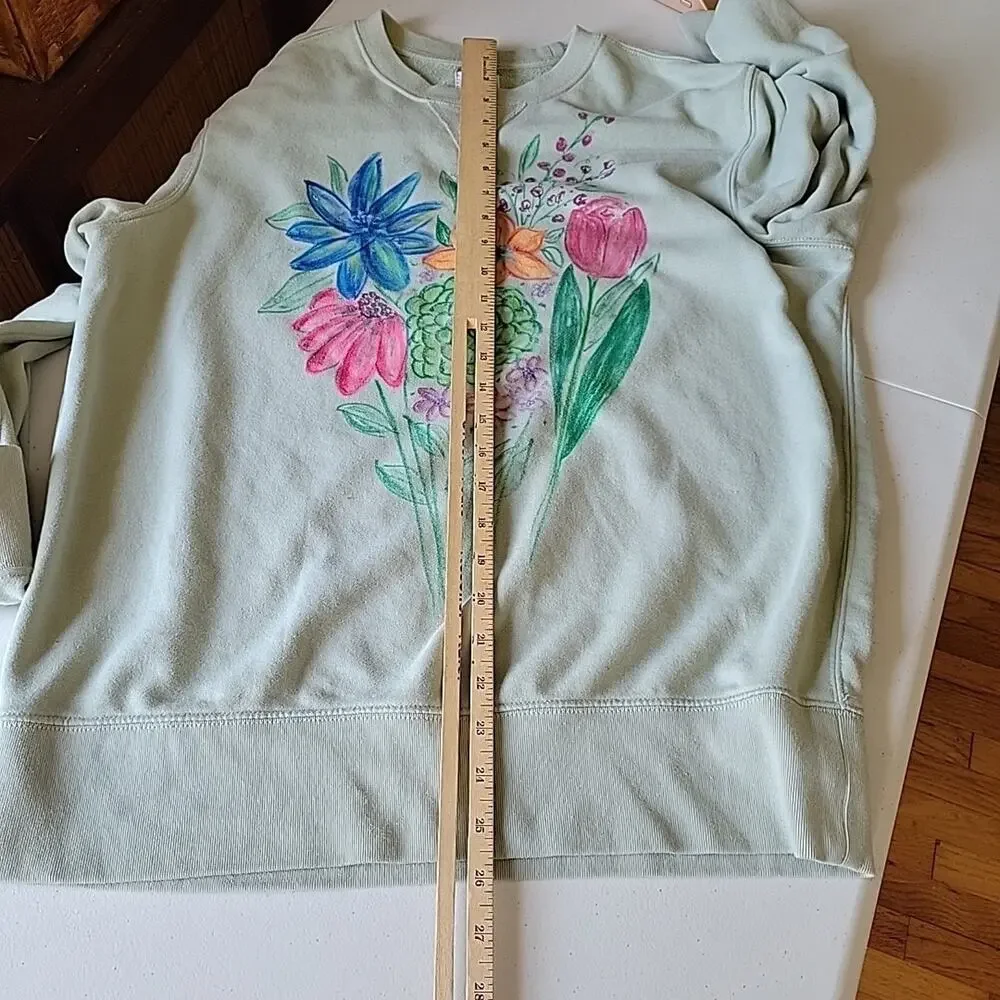 Gap Vintage Soft Fire Opal Wildflower Boquet Graphic‎ Print Pullover Sweatshirt